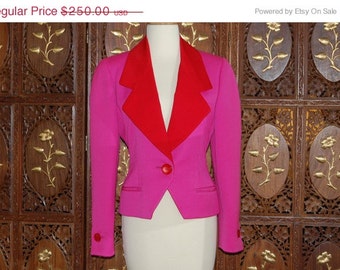 ON SALE Vintage 1980s Iconic BILL Blass Couture Fuchsia & Red  Wool Jacket  Sz 6