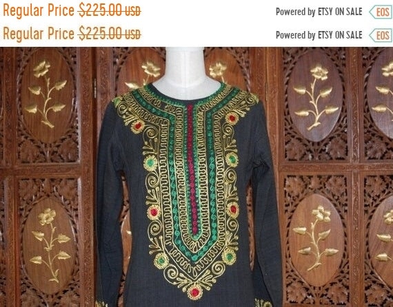 ON SALE 1970s Black Embroidered Maxi Boho Hippie … - image 2