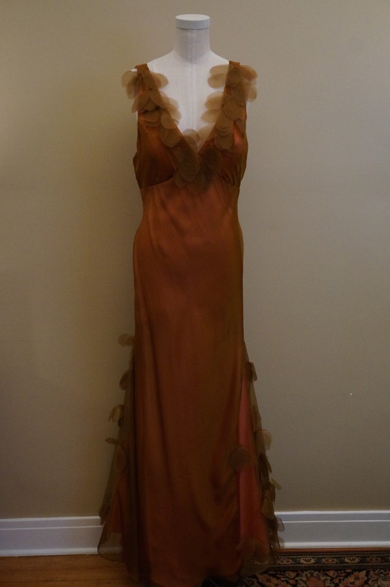 ON SALE Suchada Burnt Orange Silk Chiffon & Coral… - image 2