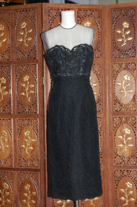 ON SALE Black Battenberg Lace Wiggle Dress