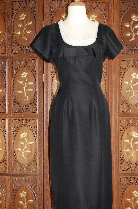 ON SALE Vintage 1950s LBD with Ruffled Bodice