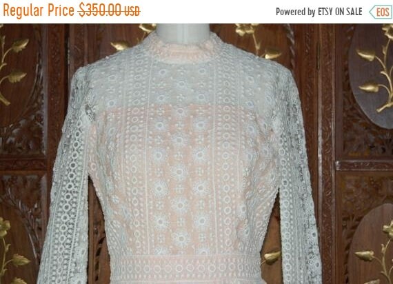 ON SALE 1960s Embroidered Sheer Organza Dress with