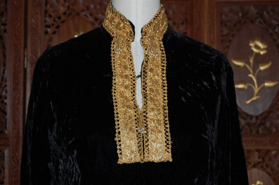 Vintage 1960s Original Black Velvet Nehru Dress wi