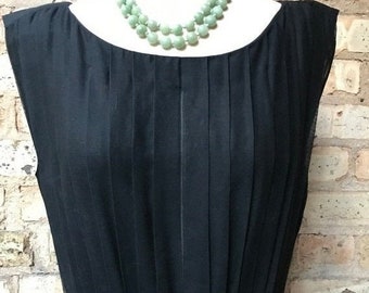 ON SALE Vintage 1950s Black Cotton Sheer Voile Pleated Dress Sz 6