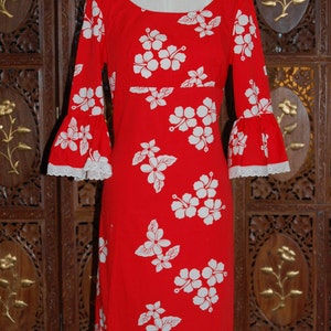 ON SALE Vintage 1970s French Red and White Cotton Floral Evening Dress UK8 image 4