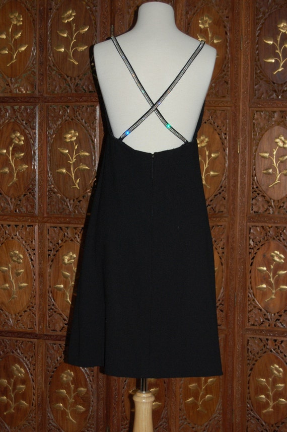 ON SALE Vintage Black Wool Halter Dress with Rhin… - image 3