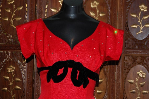 Vintage 1950s Red Moire Taffeta Dress