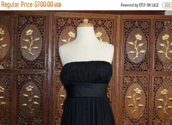 ON SALE 1970s ESTEVEZ Black Strapless Evening Gow