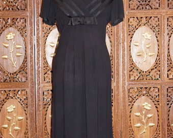 ON SALE 1940s Black Crepe Sailor Collar Dress