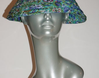 SALE Vintage Türkis Blau Floral Bucket Chapeau