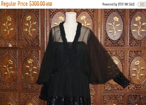 1970s Jean Varon Black Chiffon Dress