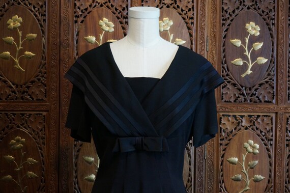 ON SALE 1940s Black Crepe Sailor Collar Dress - image 5