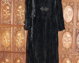 ON SALE Fabulous Vintage Original 60s-70s Edwardian Style Black Velvet Maxi Coat with Frog Closure Buttons