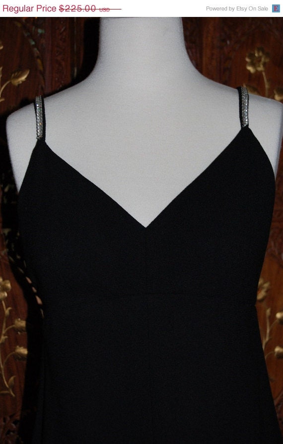 ON SALE Vintage Black Wool Halter Dress with Rhin… - image 2