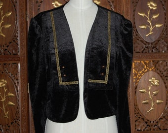 Vintage 1980s Gothic Sailor Captain Steampunk Black Velvet Jacket