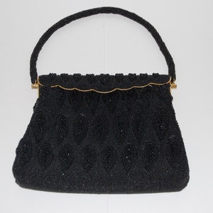 ON SALE Vintage Black Beaded Handbag image 1