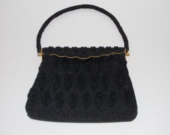 ON SALE Vintage Black Beaded Handbag