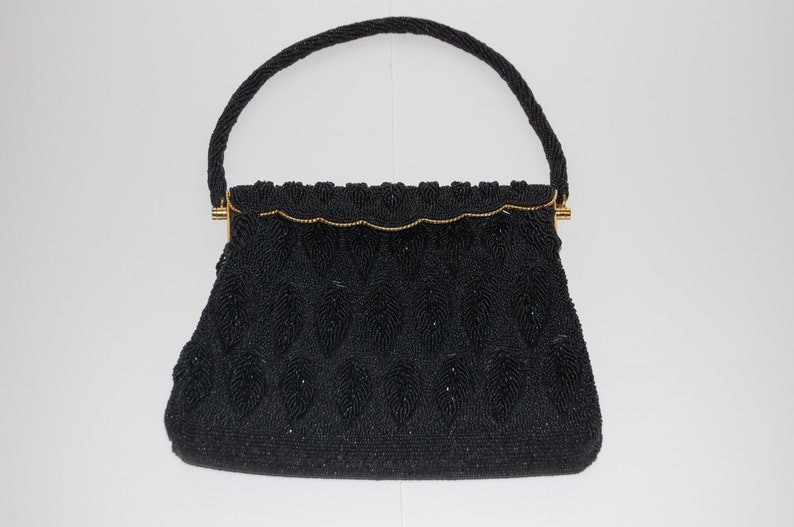 ON SALE Vintage Black Beaded Handbag image 1