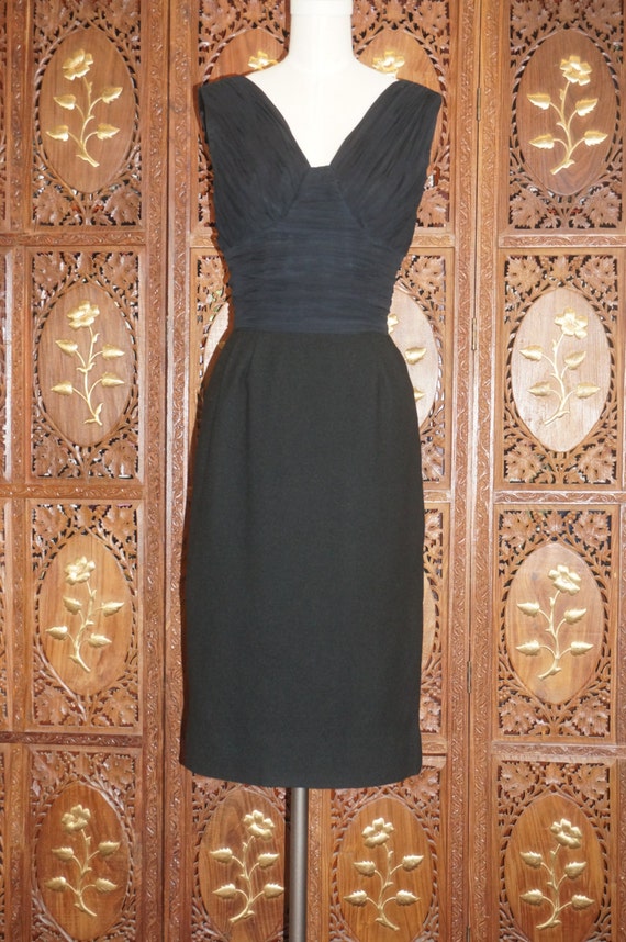 ON SALE 1950s LBD Silk Chiffon and Cashmere Cockt… - image 1