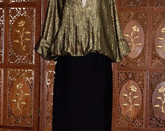 ON SALE Vintage 1990s Pauline Trigere Black and Gold Evening Ensemble