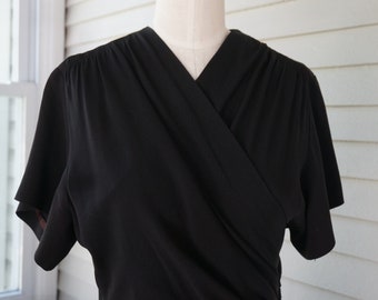 ON SALE Vintage 1940s Black Silk Crepe Dress