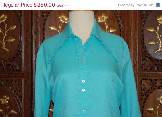 ON SALE Vintage 1970s Rare Jeff Banks Bright Turq… - image 2