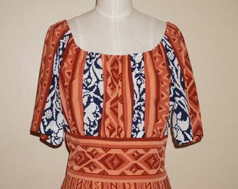 ON SALE 1970s LANVIN Paris  Tribal Print Summer Dress