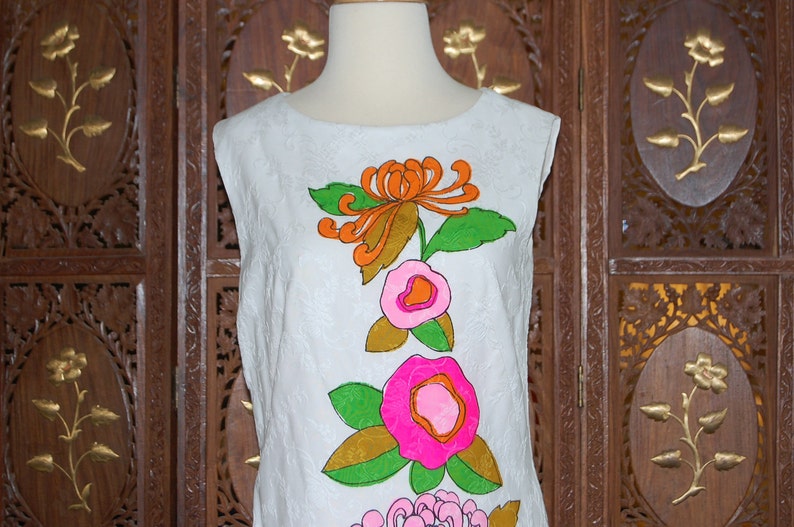 Vintage 1960s ALEX COLEMAN CALIFORNIA Neon Floral Cotton Sheath Dress image 1