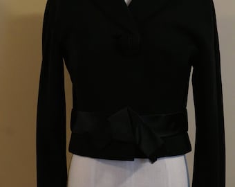 ON SALE Vintage 1940s Black Forstmann Milateen 100% Virgin Wool Exclusively for Dan Millstein Bolero Jacket