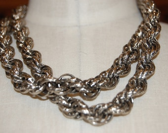 Vtg. Miriam Haskell Silvertone Rope Chain Necklace