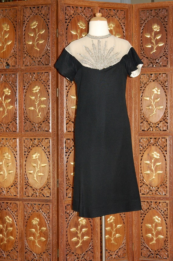 ON SALE Vintage 1960s LBD with Embellished Rhines… - image 1