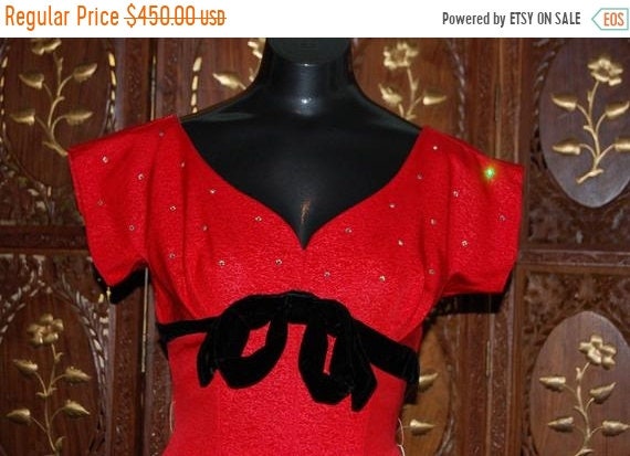 ON SALE Vintage 1950s Red Moire Taffeta Dress
