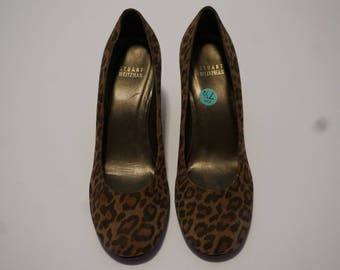 A Stuart Weitzman Wildleder Leopard Print Keilabsatz Sz 7 M