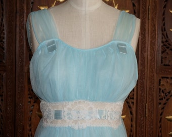 Vintage Val-Mode Sky Blue Empire Grecian Long Night Gown Sz 4