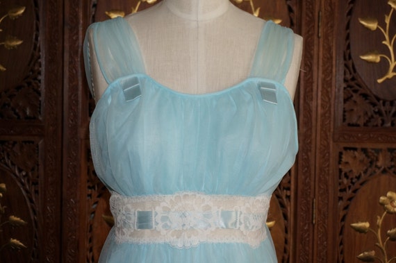 Vintage Val-Mode Sky Blue Empire Grecian Long Nig… - image 1