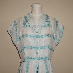 Vintage 1950s Glenbury by Huntington White & Green Floral Shirt Dress image 1