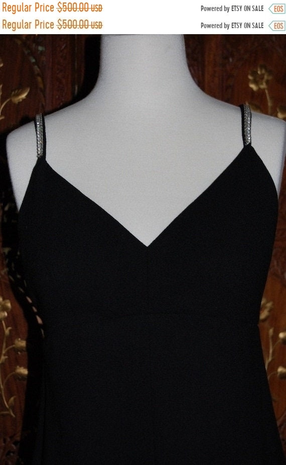 ON SALE Vintage Black Wool Halter Dress with Rhin… - image 1
