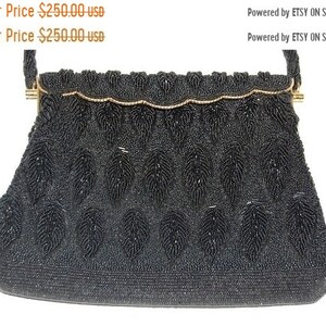 ON SALE Vintage Black Beaded Handbag image 2