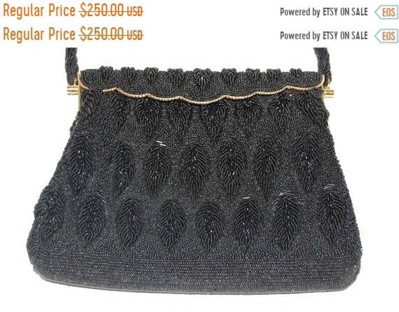 ON SALE Vintage Black Beaded Handbag image 2