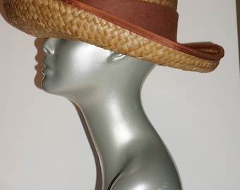 ON SALE Vintage 1980s Erik Javitts Straw Hat with Embellished Beads