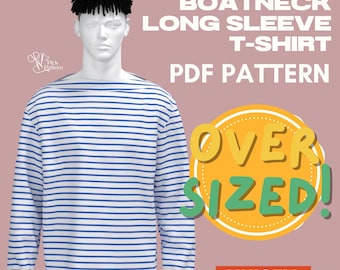 Wykrój na koszulkę z dużym dekoltem w łódkę: unisex, odzież domowa (wykrój w formacie PDF)