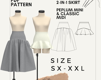 Wzór na spódnicę – Peplum Mini i Classic Midi (zestaw PDF 2 w 1)