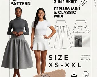 Skirt Sewing Pattern – Peplum Mini & Classic Midi (2-in-1 PDF Set)