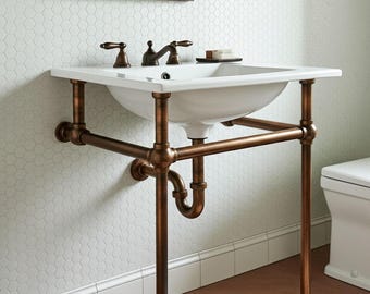 Rustic Aged Copper Sink Stand – Bronze Bathroom Console Frame for Wall Mounted or Vessel Basins