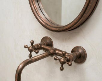 Aged Copper Wall Mount Bathroom Faucet – Vintage Oil Rubbed Bronze Wall Mount Bathroom Faucet