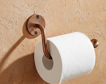 Handcrafted Aged Copper Toilet Paper Holder , Rustic Roll Holder Bathroom