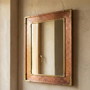 Hammered Copper Wall Mirror with Brass Corners , Handamde Rectangular Wall Mirrors