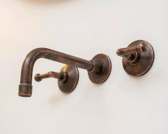 Aged Copper Wall Mount Bathroom Faucet, Oil Rubbed Bronze Vintage Tap