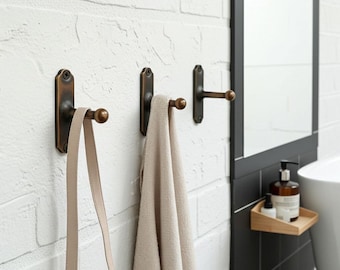 Set of 3 Aged Copper Wall Hooks – Handmade Rustic Towel Holders for Bathroom