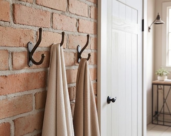 Set of Wall-Mounted Copper Hooks ,Aged Coat Hook for Entryway , Vintage Antique Copper Wall Hook